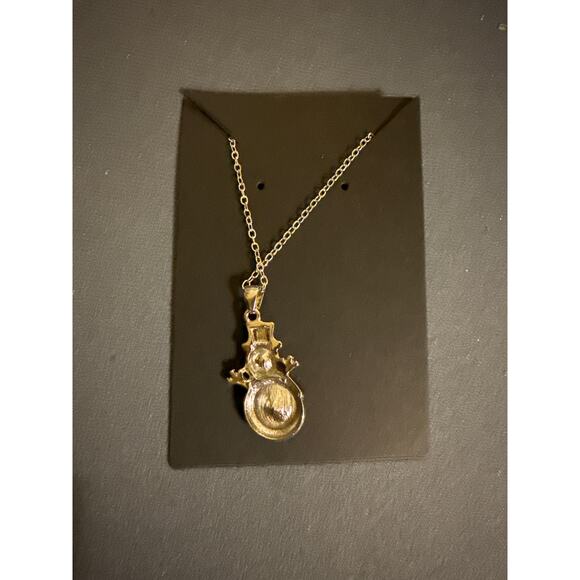 NWT Silvertone Snowman pendant necklace with large white stone, rhinestone scarf - Picture 2 of 6